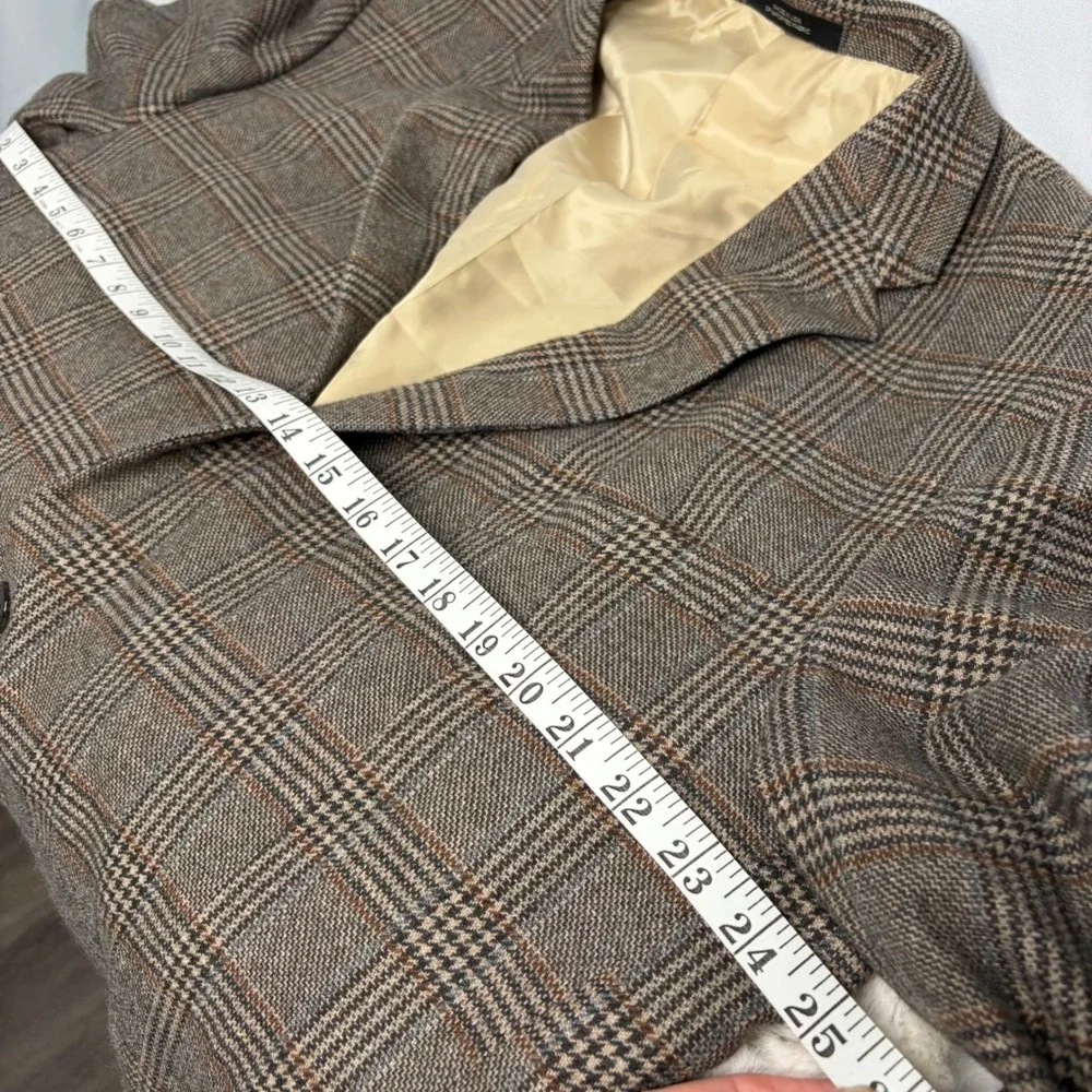 Saks Fifth Avenue Black Label 100% Cashmere Plaid Blazer Brown 48R Sport Coat